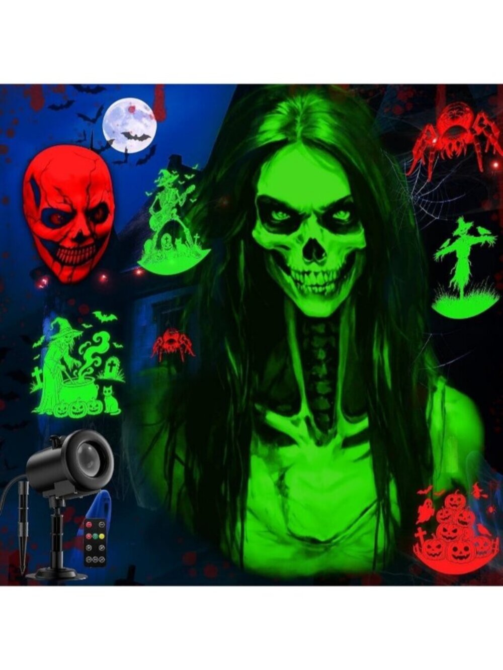 12 in 1 Halloween Halloween Projector Outdoor 3D Dynamic Witch Clearer Skull